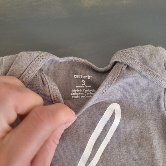Carter's 3 Piece Onesie Bundle Hi, Zoo Animal Print, Striped Gray White 3 months - Picture 6 of 8